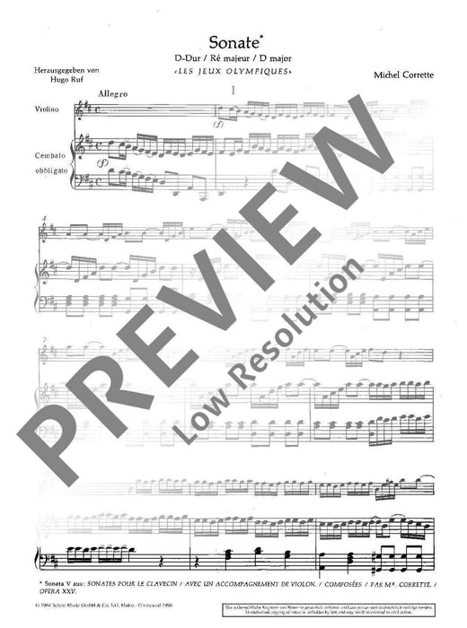 Sonata D Major op. 25/5 Les Jeux Olympiques 柯雷特米歇爾 奏鳴曲大調 小提琴加鋼琴 朔特版 | 小雅音樂 Hsiaoya Music