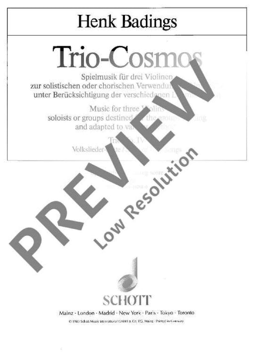 Trio-Cosmos Nr. 4 Music for three Violins soloists or groups destined for the group-teaching and adapted to various methods 巴定思 三重奏 小提琴 小提琴 3把以上 朔特版 | 小雅音樂 Hsiaoya Music