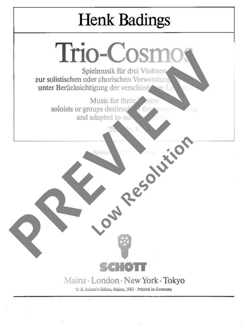 Trio-Cosmos Nr. 5 Music for three Violins soloists or groups destined for the group-teaching and adapted to various methods 巴定思 三重奏 小提琴 小提琴 3把以上 朔特版 | 小雅音樂 Hsiaoya Music