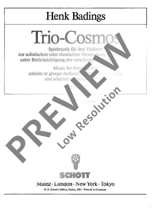 Trio-Cosmos Nr. 6 Music for three Violins soloists or groups destined for the group-teaching and adapted to various methods 巴定思 三重奏 小提琴 小提琴 3把以上 朔特版 | 小雅音樂 Hsiaoya Music