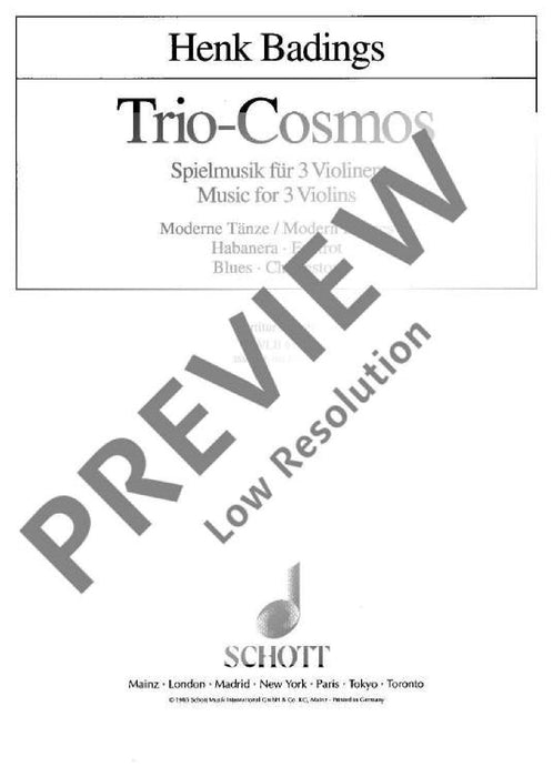 Trio-Cosmos Nr. 9 Music for three Violins soloists or groups destined for the group-teaching and adapted to various methods 巴定思 三重奏 小提琴 小提琴 3把以上 朔特版 | 小雅音樂 Hsiaoya Music
