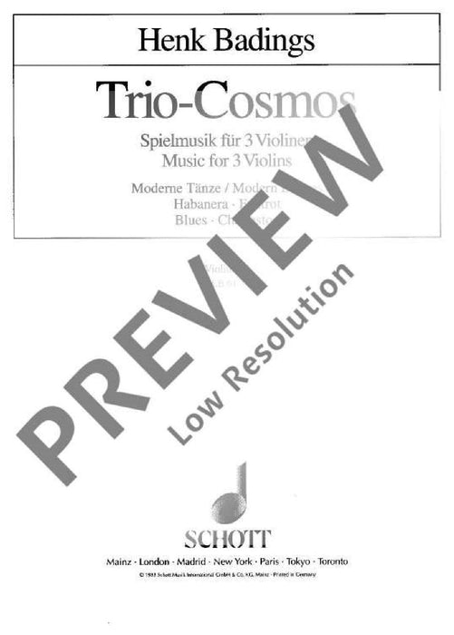 Trio-Cosmos Nr. 9 Music for three Violins soloists or groups destined for the group-teaching and adapted to various methods 巴定思 三重奏 小提琴 小提琴 3把以上 朔特版 | 小雅音樂 Hsiaoya Music