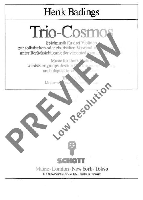 Trio-Cosmos No. 10 Modern Dance 巴定思 三重奏 舞曲 小提琴 3把以上 朔特版 | 小雅音樂 Hsiaoya Music