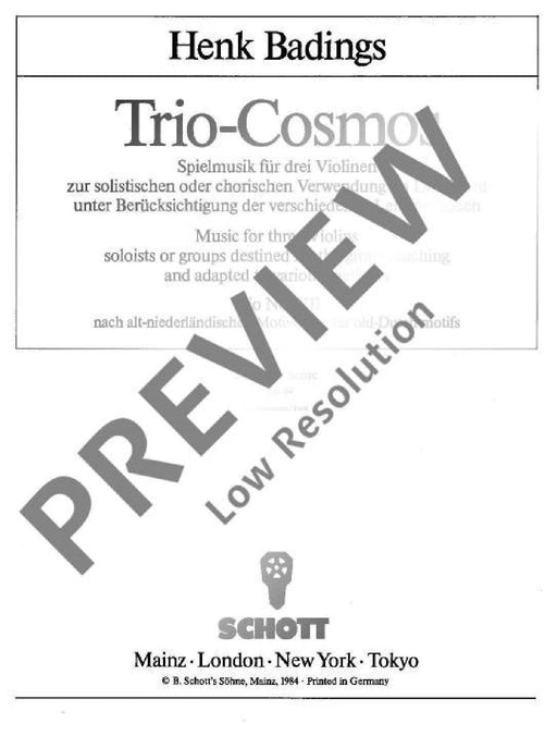 Trio-Cosmos Nr. 12 巴定思 三重奏 小提琴 3把以上 朔特版 | 小雅音樂 Hsiaoya Music