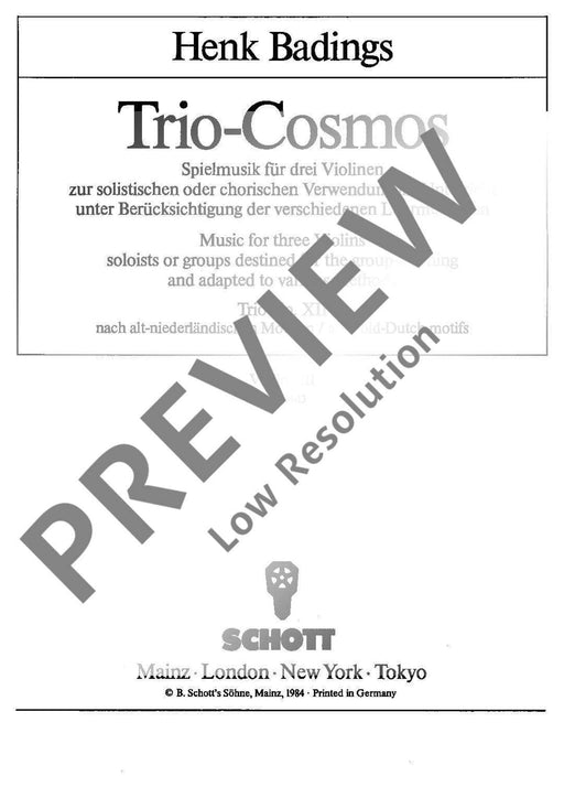 Trio-Cosmos Nr. 12 巴定思 三重奏 小提琴 3把以上 朔特版 | 小雅音樂 Hsiaoya Music
