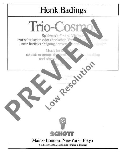 Trio-Cosmos Nr. 14 Music for three Violins soloists or group destined for the group-teaching and adapted to various methods 巴定思 三重奏 小提琴 小提琴 3把以上 朔特版 | 小雅音樂 Hsiaoya Music