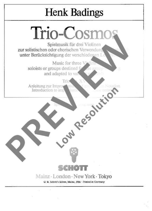 Trio-Cosmos Nr. 15 巴定思 三重奏 小提琴 3把以上 朔特版 | 小雅音樂 Hsiaoya Music
