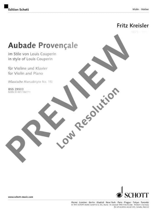 Aubade Provençale im Stile von Louis Couperin 克萊斯勒 晨曲 小提琴加鋼琴 朔特版 | 小雅音樂 Hsiaoya Music