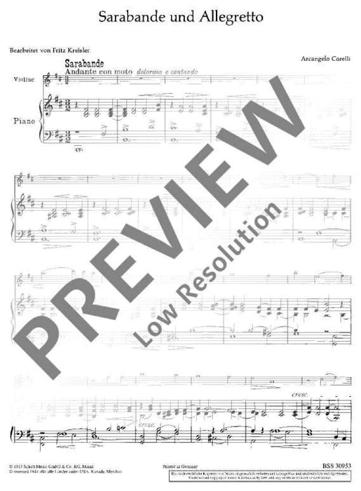 Sarabande and Allegretto 柯雷里阿爾坎傑羅 薩拉班德 小提琴加鋼琴 朔特版 | 小雅音樂 Hsiaoya Music