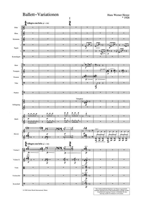 Ballet Variations Choreographic poem 亨采 芭蕾變奏曲 總譜 朔特版 | 小雅音樂 Hsiaoya Music