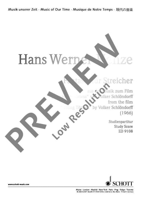 Fantasia for Strings from the film Young Törless by Volker Schlöndorff 亨采 幻想曲弦樂器 奧福 總譜 朔特版 | 小雅音樂 Hsiaoya Music