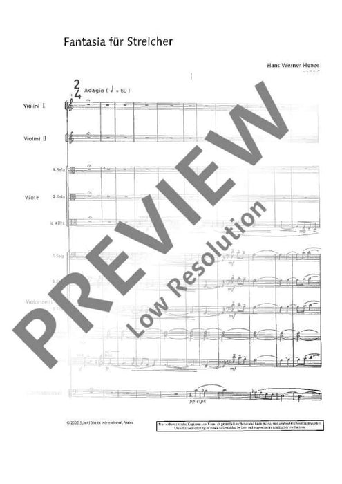 Fantasia for Strings from the film Young Törless by Volker Schlöndorff 亨采 幻想曲弦樂器 奧福 總譜 朔特版 | 小雅音樂 Hsiaoya Music