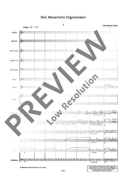 Three Mozart Organ Sonatas for 14 players 亨采 管風琴奏鳴曲 總譜 朔特版 | 小雅音樂 Hsiaoya Music