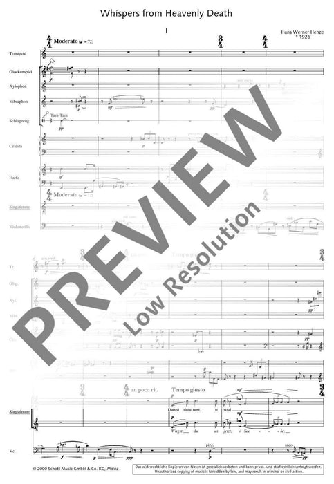 Whispers from Heavenly Death Cantata for high voice and piano (or eight instrumentalists) 亨采 清唱劇 人聲鋼琴 樂器 總譜 朔特版 | 小雅音樂 Hsiaoya Music