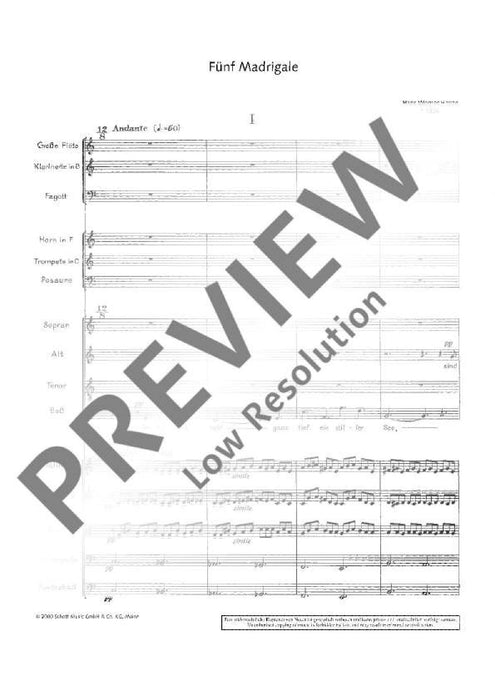 Five Madrigals to poems from the Great Testament by François Villon 亨采 牧歌 總譜 朔特版 | 小雅音樂 Hsiaoya Music