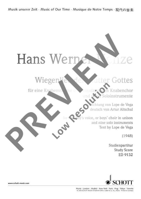 Wiegenlied der Mutter Gottes Words by Lope de Vega (German by Artur Altschul) 亨采 總譜 朔特版 | 小雅音樂 Hsiaoya Music