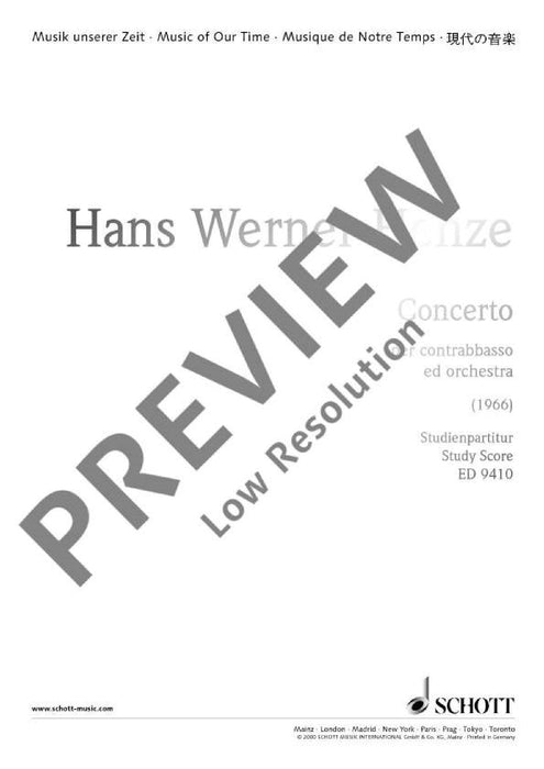 Concerto per contrabbasso ed orchestra 亨采 協奏曲 管弦樂團 總譜 朔特版 | 小雅音樂 Hsiaoya Music