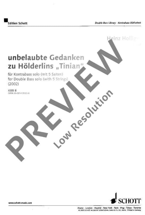 unbelaubte Gedanken zu Hölderlins Tinian Version for solo double bass with 5 strings 霍利格 弦樂器 低音大提琴獨奏 朔特版 | 小雅音樂 Hsiaoya Music