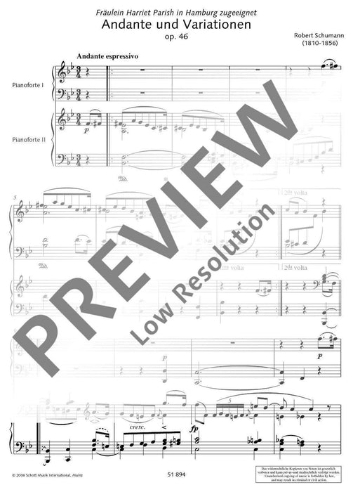 Andante and Variations B flat Major op. 46 Original Version after the Robert Schumann Complete Edition 舒曼．羅伯特 行板變奏曲 大調 雙鋼琴 朔特版 | 小雅音樂 Hsiaoya Music