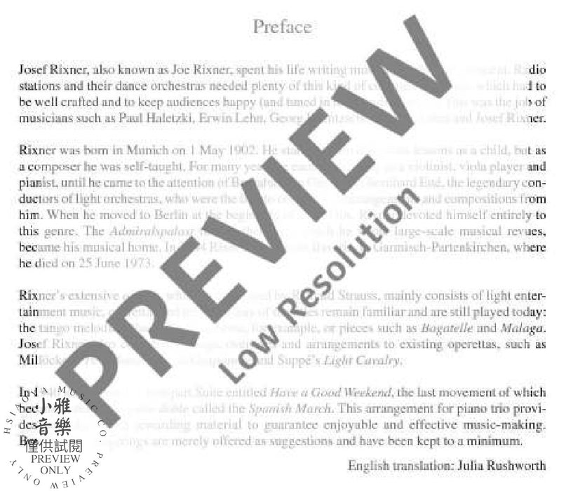 Spanish March Issue 8 from the suite "Happy Weekend" 鋼琴三重奏 西班牙花園之夜組曲 朔特版 | 小雅音樂 Hsiaoya Music