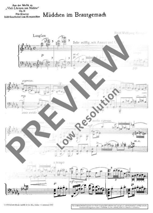 Three Pieces op. 11 from the music to Shakespeare's Much Ado about Nothing 康戈爾德 小品 鋼琴獨奏 朔特版 | 小雅音樂 Hsiaoya Music