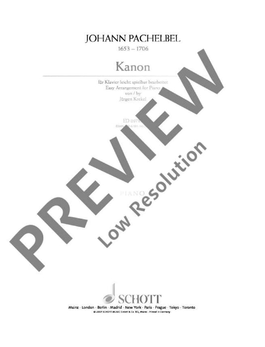Canon Easy Arrangement for Piano 帕海貝爾約翰 卡農編曲鋼琴 鋼琴獨奏 朔特版 | 小雅音樂 Hsiaoya Music