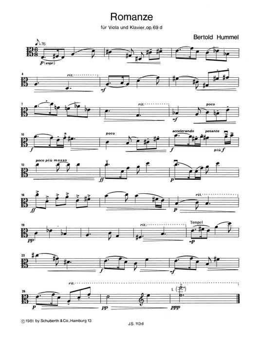 Romance op. 69 d 胡麥爾．貝托爾德 浪漫曲 中提琴加鋼琴 朔特版 | 小雅音樂 Hsiaoya Music