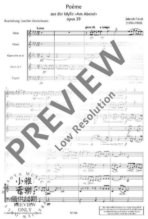 Poème op. 39 from thy Idyll "At Twilight" 木管五重奏 詩曲田園曲 朔特版 | 小雅音樂 Hsiaoya Music