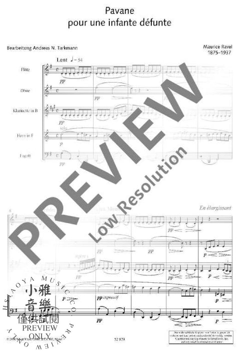 Pavane pour une infante défunte 木管五重奏 悼念早夭公主的帕望舞曲 朔特版 | 小雅音樂 Hsiaoya Music