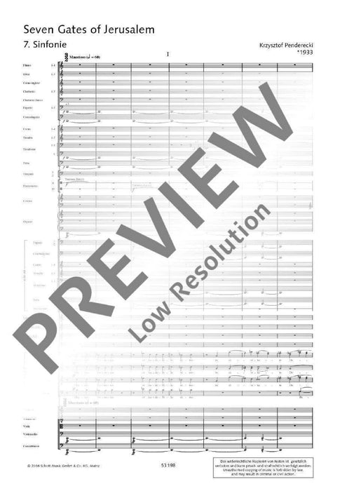Seven Gates of Jerusalem - Symphony No. 7 for 5 soloists (SSATB), narrator, 3 mixed choirs and orchestra 彭德瑞茲基 交響曲 合唱團管弦樂團 總譜 朔特版 | 小雅音樂 Hsiaoya Music