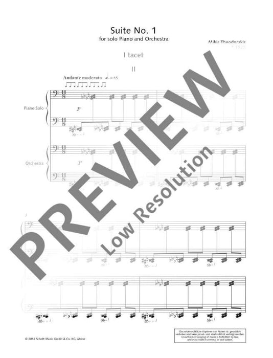 Suite no. 1 AST 61 for piano and orchestra 狄奧多拉奇斯 組曲 鋼琴管弦樂團 雙鋼琴 朔特版 | 小雅音樂 Hsiaoya Music