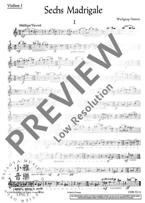 Six Madrigals 佛特納 弦樂三重奏 牧歌 朔特版 | 小雅音樂 Hsiaoya Music