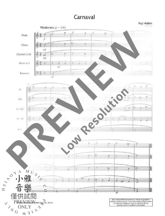 Carnaval for wind quintet 木管五重奏 狂歡節管樂五重奏 朔特版 | 小雅音樂 Hsiaoya Music