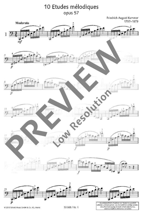 10 Etudes mélodiques op. 57 庫莫 練習曲 大提琴 2把 朔特版 | 小雅音樂 Hsiaoya Music
