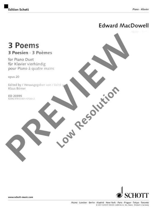 3 Poems op. 20 麥克道爾 4手聯彈(含以上) 朔特版 | 小雅音樂 Hsiaoya Music