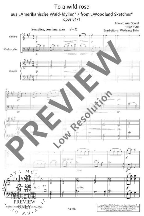 To a wild rose op. 51/1 from "Woodland Sketches" 麥克道爾 鋼琴三重奏 給野玫瑰 朔特版 | 小雅音樂 Hsiaoya Music