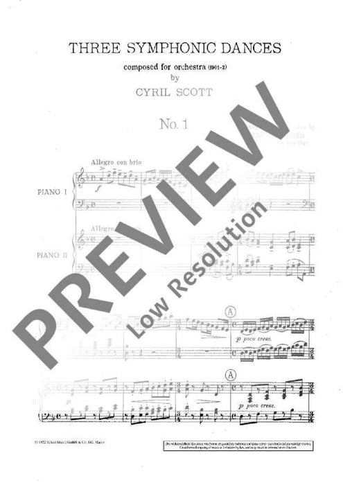 Three Symphonic Dances Arrangement for two Pianos by Percy Grainger 斯考特．西利爾 交響舞曲編曲 鋼琴 雙鋼琴 朔特版 | 小雅音樂 Hsiaoya Music