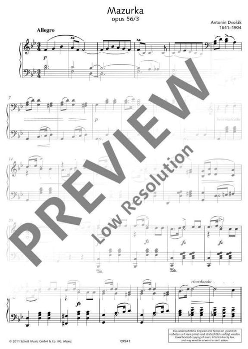 Mazurka B-flat major op. 56/3 德弗札克 馬祖卡大調 鋼琴獨奏 朔特版 | 小雅音樂 Hsiaoya Music