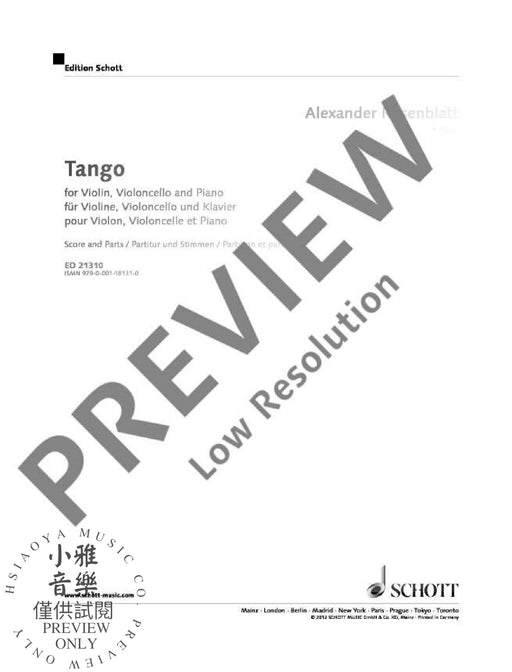Tango 羅森布拉特˙亞歷山大 鋼琴三重奏 探戈 朔特版 | 小雅音樂 Hsiaoya Music