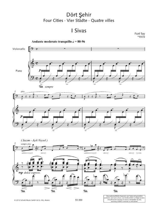 Dört Sehir op. 41 (Four Cities) 賽伊．法佐 大提琴加鋼琴 朔特版 | 小雅音樂 Hsiaoya Music