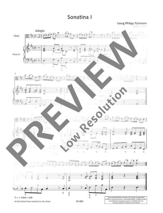 Six Sonatinas Viola arrangement and figured bass by Wolfgang Birtel 泰勒曼 小奏鳴曲編曲音型 中提琴加鋼琴 朔特版 | 小雅音樂 Hsiaoya Music