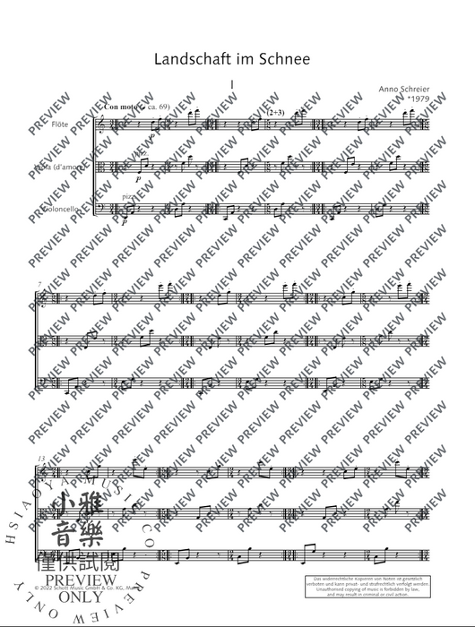 Landscape in snow Three studies for flute, viola d’amore (or viola) and violoncello 中提琴 大提琴 朔特版 | 小雅音樂 Hsiaoya Music