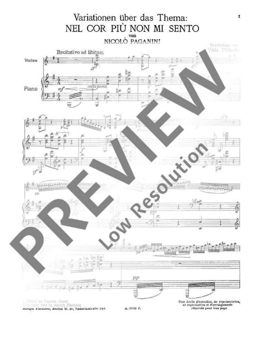 Transcriptions Nr. 1 Niccolò Paganini: Variationen über das Thema: Nel cor piu non mi sento 變奏曲 小提琴加鋼琴 | 小雅音樂 Hsiaoya Music