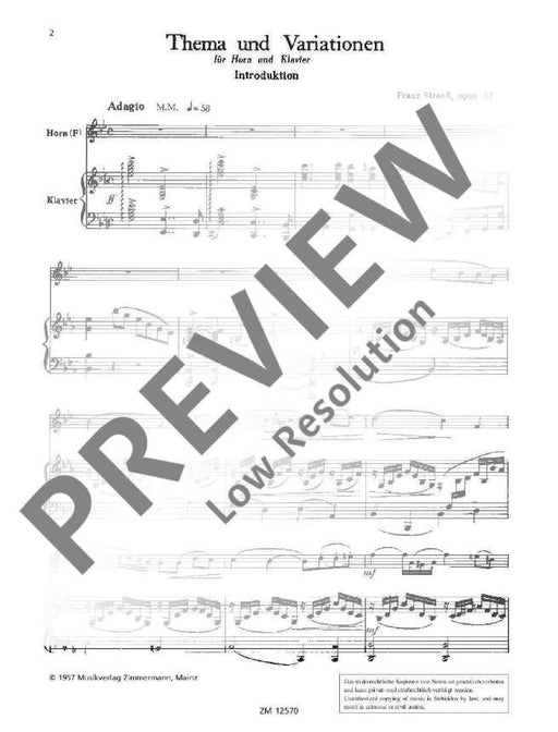 Theme and Variations op. 13 史特勞斯．弗朗茲 主題變奏 法國號 (含鋼琴伴奏) 齊默爾曼版 | 小雅音樂 Hsiaoya Music