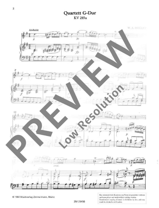 Quartets G major KV 285a and D major KV 285 KV 285a / KV 285 莫札特 四重奏大調 大調 長笛加鋼琴 齊默爾曼版 | 小雅音樂 Hsiaoya Music