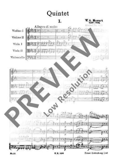 String Quintet Eb major KV 614 莫札特 弦樂五重奏大調 總譜 歐伊倫堡版 | 小雅音樂 Hsiaoya Music