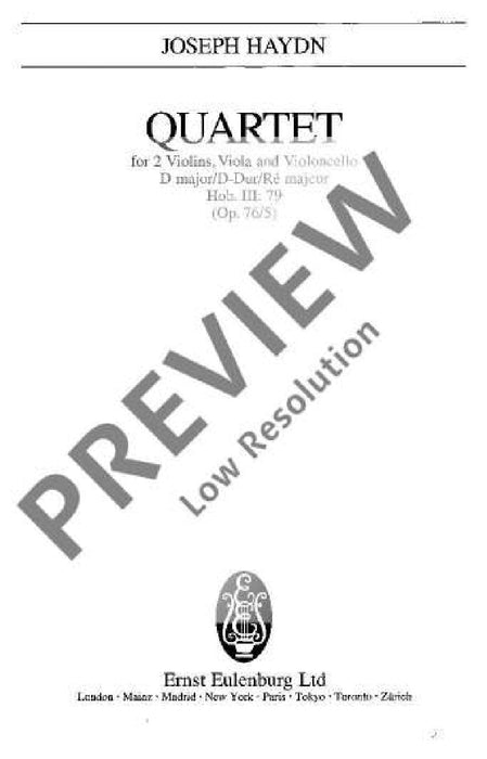 String Quartet D major, Celebrated Largo op. 76/5 Hob. III: 79 Erdödy-Quartet No. 5 海頓 弦樂四重奏大調 四重奏 總譜 歐伊倫堡版 | 小雅音樂 Hsiaoya Music