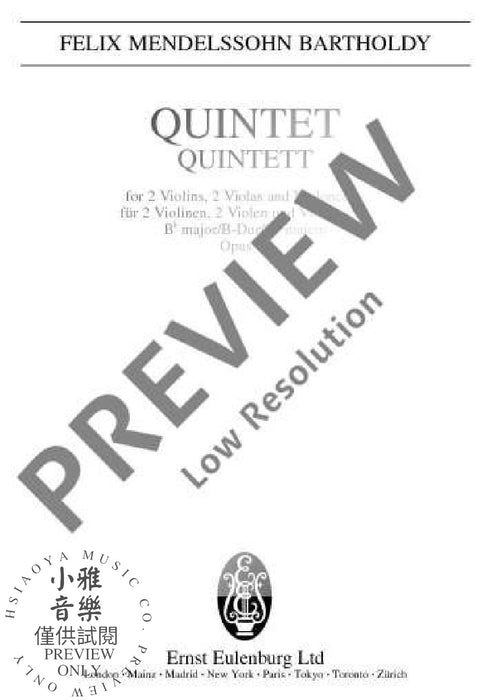 String Quintet Bb major op. 87 孟德爾頌˙菲利克斯 弦樂五重奏大調 歐伊倫堡版 | 小雅音樂 Hsiaoya Music