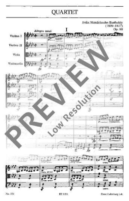 String Quartet F minor op. 80 孟德爾頌．菲利克斯 弦樂四重奏小調 總譜 歐伊倫堡版 | 小雅音樂 Hsiaoya Music