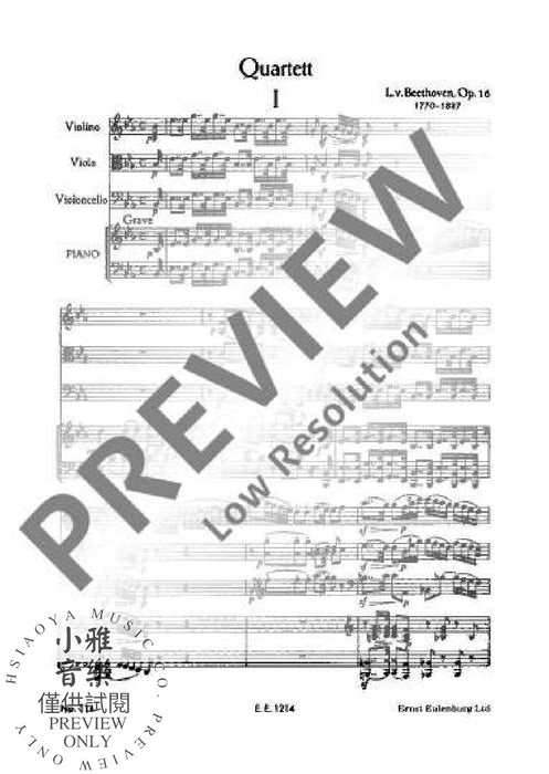 Piano Quartet Eb major WoO 36/1 arranged by the composer from Piano Quintet 貝多芬 鋼琴四重奏大調作曲家鋼琴五重奏 歐伊倫堡版 | 小雅音樂 Hsiaoya Music